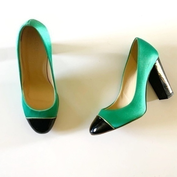 J. Crew Etta Jade Emerald Cap Toe Heel Satin Pumps​ - Picture 1 of 7